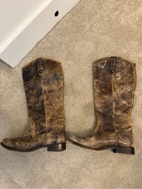 FRYE Distressed Brown Leather Cowboy Boots